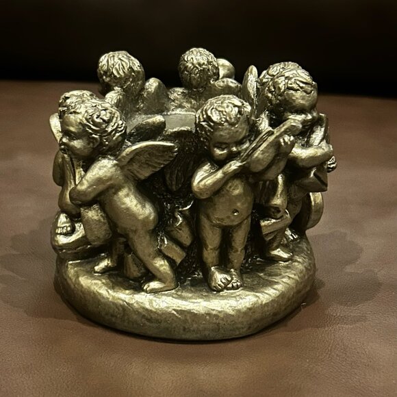 Antique Ornate Cherubs Angel Playing Instruments Candle Holder - Picture 2 of 12